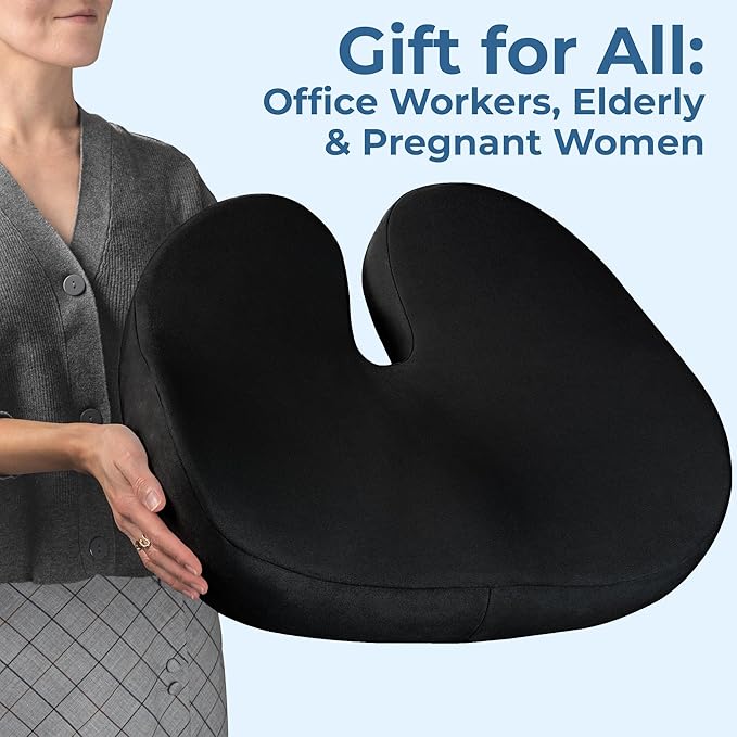 5 STARS UNITED Seat Cushion for Tailbone Pain Relief ā Large Memory Foam Cushion for Coccyx, Hip, Sciatica & Post-Surgery Recovery ā Wheelchair, Car, Desk, Gaming & Office Chairs, Black