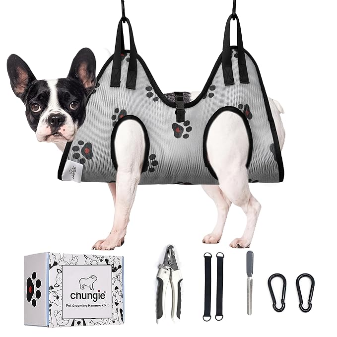 Dog Grooming Hammock for Medium Dogs โ Dog Restraint for Nail Trimming with Pet Nail Clipper โ Dog Sling for Grooming, Dog Hammock for Nail Cutting & Grooming Harness (Legs Spacing:11-14โ)/Max W:45lb)