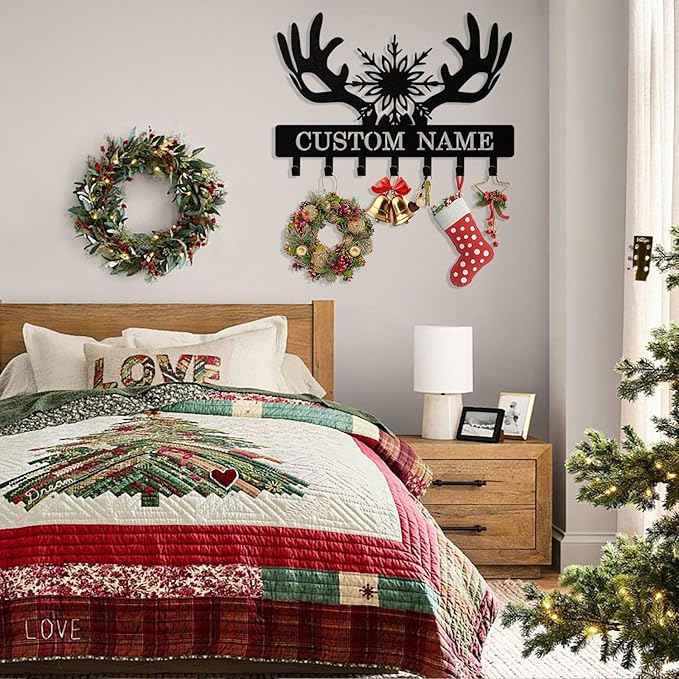 Personalized Deer Antler Key Holder Wall Mount, Custom Metal Keys Hanger for Wall with Name, Custom Key Rack Holder with Hooks for Entryway, Front Door, Hallway, Living Room, Kitchen