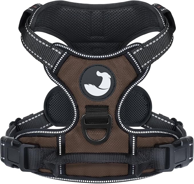 Joytale No Pull Dog Harness for Extra Large Dogs, Reflective Pet Vest with Front Clip, Adjustable Soft Padded Harnesses with Easy Control Handle for Training and Walking, Brown, XL