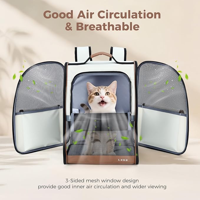 Lekereise Cat Backpack Carrier, Pet Carrier Backpack Airline Approved for Small Dogs Medium Cats Fit Up to 18 Lbs, Dogs Foldable Backpack Carrier for Travel, Hiking, Beige