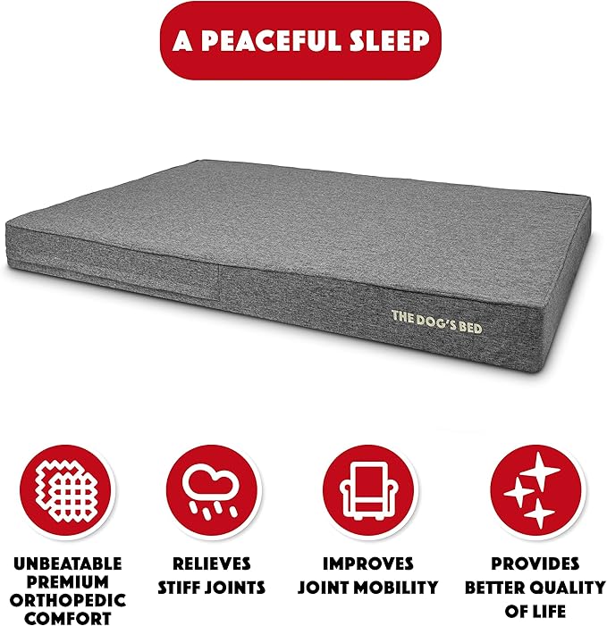 The Dog’s Bed Orthopedic Memory Foam Dog Bed, XXXL Grey Linen, Pain Relief for Arthritis, Hip & Elbow Dysplasia, Post Surgery, Lameness, Supportive, Calming, Waterproof Washable Cover