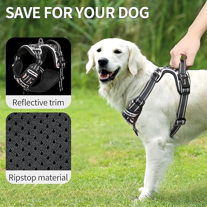 HEELE Dog Harness Harness for Small Dogs No Pull Dog Vest Harness for Small Dog with Soft Padded Handle Reflective for Outdoor Training, Flower-Black, S
