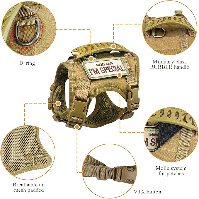 Tactical cat Vest Adjustable Kitten Harness no Pull Puppy Vest for Walking Outdoor Training with Soft Easy Control Handle xs XXS