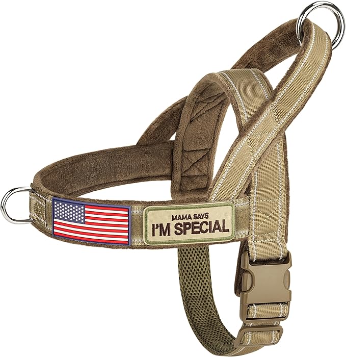 Forestpaw No Pull Dog Harness with Flannel Lining, Reflective Escape Proof Vest for Large Dogs, Quick Release Comfortable for Walking Training (Includes Patches),Brown XL