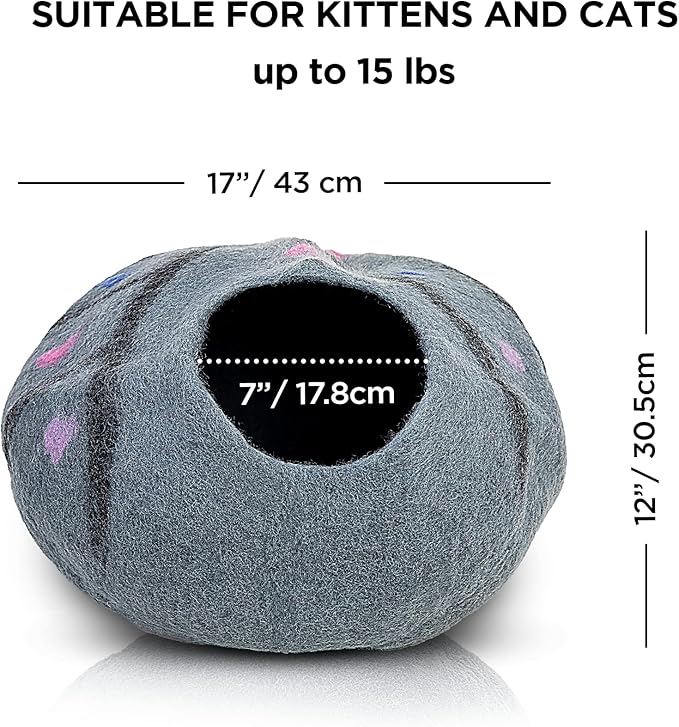 Woolygon Premium Felt Cat Cave Bed β Wool Kitty Beds Handcrafted Kitten Caves Bed for Indoor Cats - Made from 100% Eco-Friendly Merino Wool, Foldable Cat Hidewawy Covered Cat Houses (Enchanted Tree)
