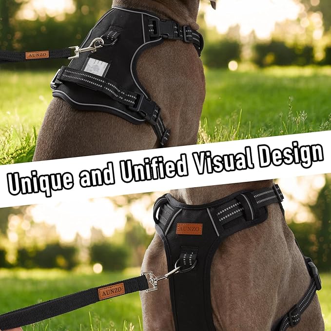 Dog Harness Medium Sized Dog, No Pull Pet Harness with Metal Front Clip Control, Adjustable Dog Vest for Easy Walking, Breathable Oxford Material, Reflective Strips, Black, M