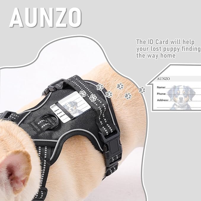 Dog Harness Medium Sized Dog, No Pull Pet Harness with Metal Front Clip Control, Adjustable Dog Vest for Easy Walking, Breathable Oxford Material, Reflective Strips, Black, M