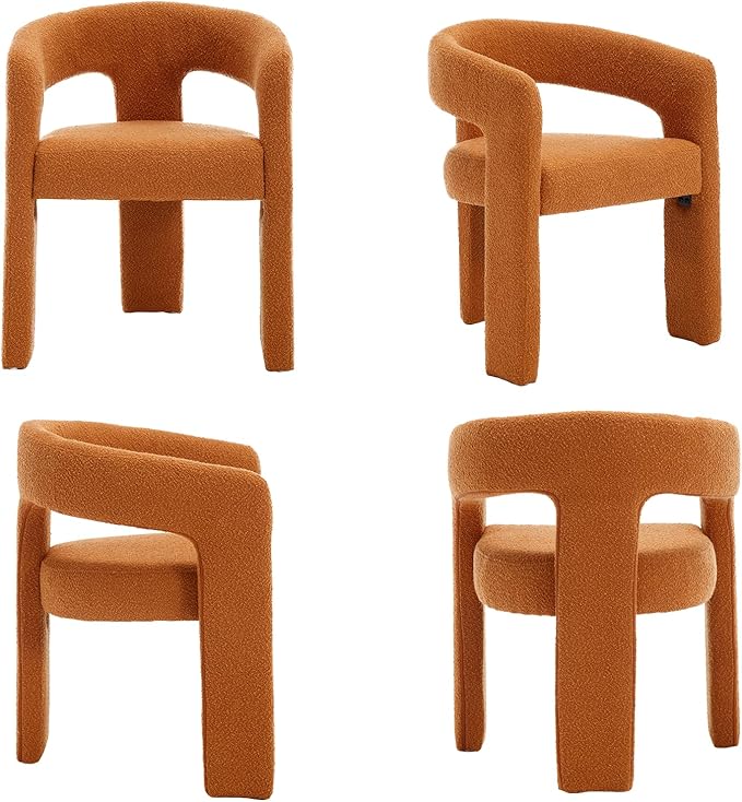 Modern Sherpa Barrel Dining Chair Upholstered Faux Fur Dining Room Chair with Arm Comfy Accent Side Chair for Kitchen/Living Room/Reception, Terra Cotta, 1 PC