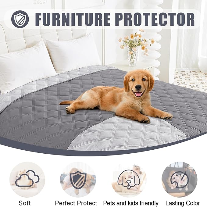 Smiry Waterproof Dog Bed Cover Blanket 82x102, Soft Reversible Pet Blanket, Washable Leakproof Cats Dogs Couch Cover for Sofa, Couch, Furniture, Grey/Light Grey