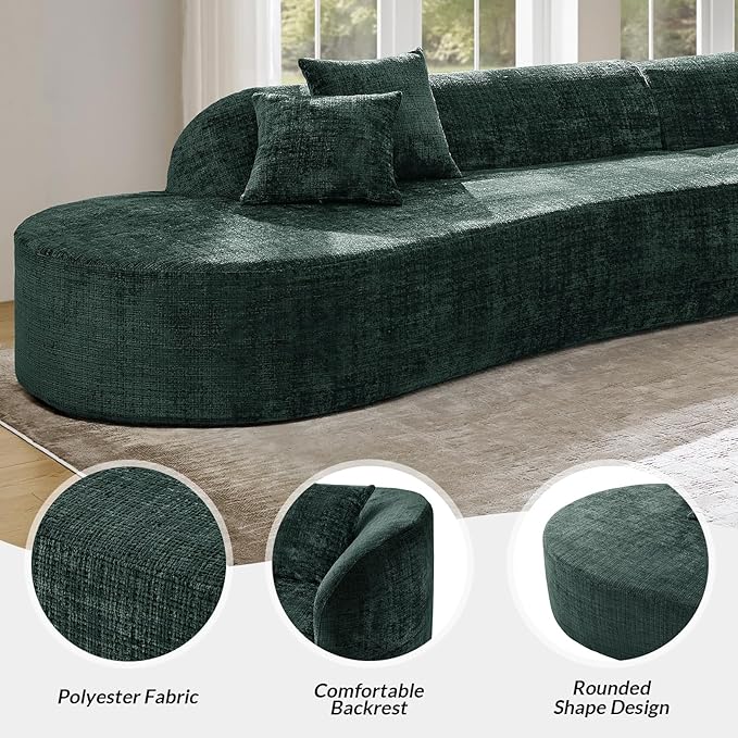 141.75" Oversized Boneless Sectional Sofa with 4 Pillows, Modern Curved Design All-Foam Cushion, No Assembly Required Large Floor Cloud Couch for Living Room, Olive