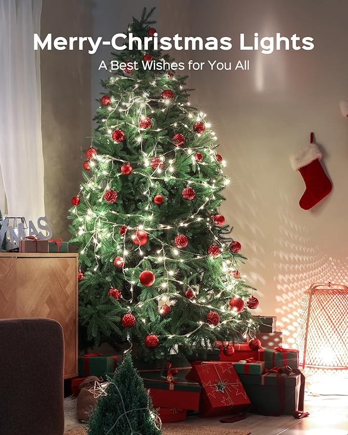 JACKYLED 110FT 300 LED White Christmas Lights Outdoor Waterproof, Indoor Christmas String Lights 8 Modes, Plug in Christmas Tree Lights for Room Wedding Holiday Christmas Decorations, Cool White