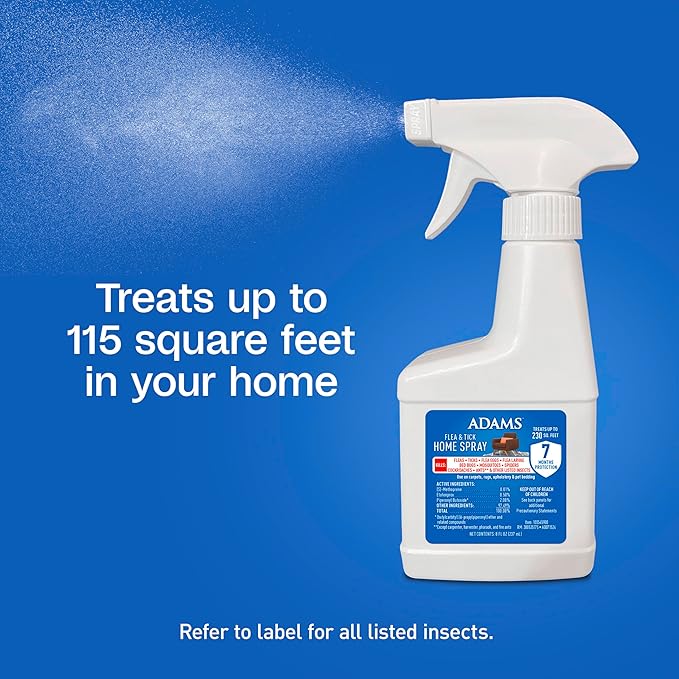 ADAMS Flea & Tick Home Spray, Kills Fleas, Flea Eggs, Flea Larvae, Bed Bugs, Ticks, Ants (Except Carpenter, Harvester, Pharaoh and Fire Ants), Cockroaches, Spiders, & Mosquitoes in The Home, 8 Fl Oz