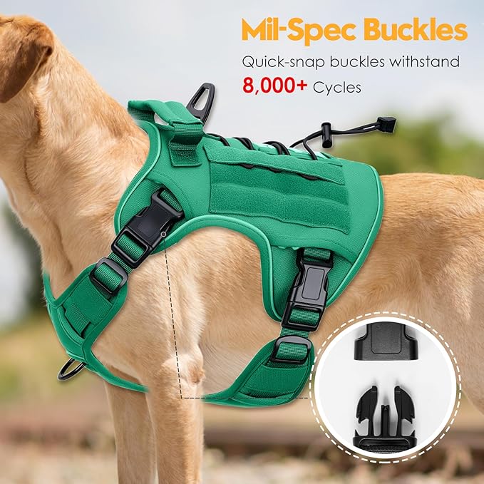Heavy-Duty Tactical Dog Harness for Large Dogs, No Pull Adjustable Reflective Pet Vest with Molle System, K9 Military-Grade Control for Service Training, Outdoor & 10+ Breeds, Turquoise, XX-Large