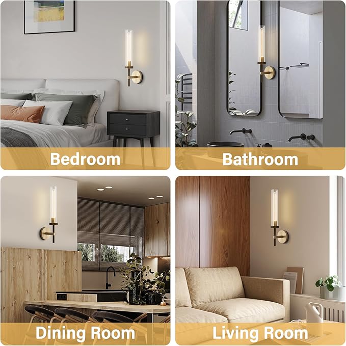 Gold sconces Wall Lighting, 19" Knurling Bathroom Vanity Light Fixtures, Brass Wall Lamp Modern Wall Lights for Mirror Living Room Hallway Staircase
