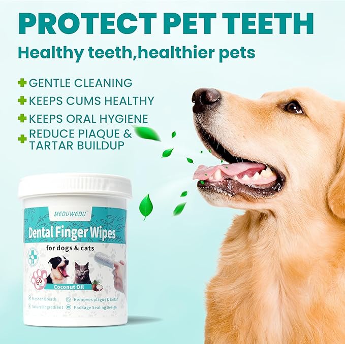 Wider Dental Care Finger Wipes 60 Counts,Teeth Cleaning Finger Wipes for Dogs & Cats,Reduces Plaque & Supports Oral Freshness, Unscented