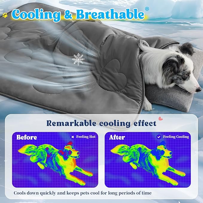 Cooling Blanket for Dogs, Lightweight & Durable Dog Cooling Mat, Q-MAX>0.45 Soft Breathable Pets Comforter for Couch, Bed & Car Essential - Dark Grey 40x50 Inches