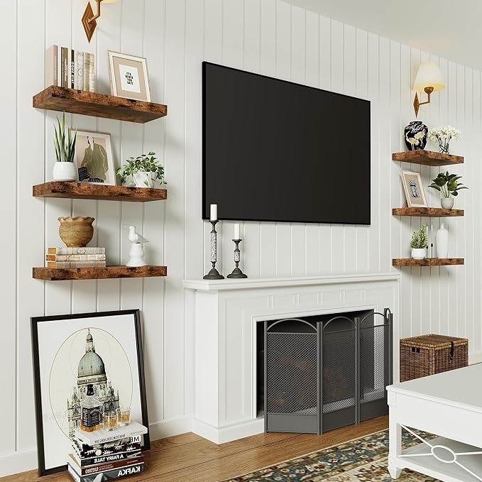 Vivelove Floating Shelves for Wall 16 inchs Long, Bathroom Shelves Over Toilet, for Bedroom, Living Room, Kitchen, Farmhouse Decor, Rustic Wall Shelves with Invisible Brackets - Set of 2, Rustic Brown