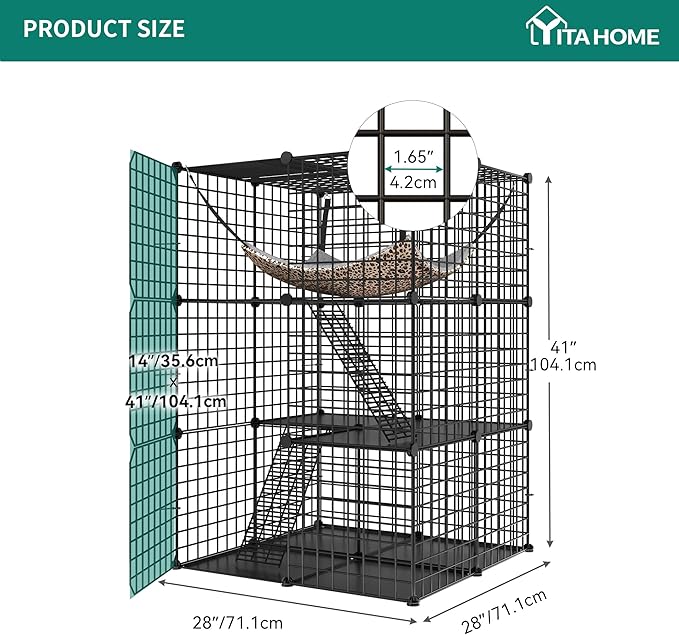 YITAHOME Metal Cat Cage Indoor: 3-Tiers DIY Kitten Enclosures Playpen Catio Kennels Pet Crate with Extra Large Hammock for Small Animals (Black)