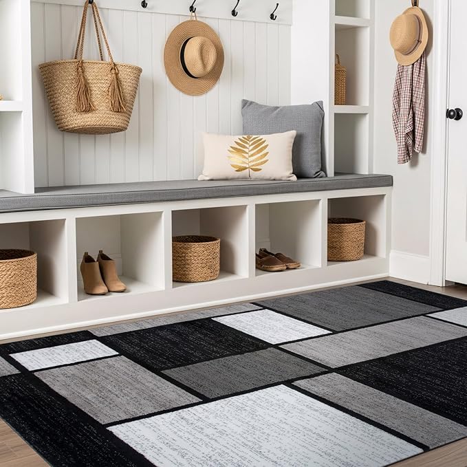 Rugshop Contemporary Modern Boxes Design Area Rug for Home Office,Living Room,Bedroom,Kitchen Non-Shedding Area Rug 5'3" x 7'3" Gray