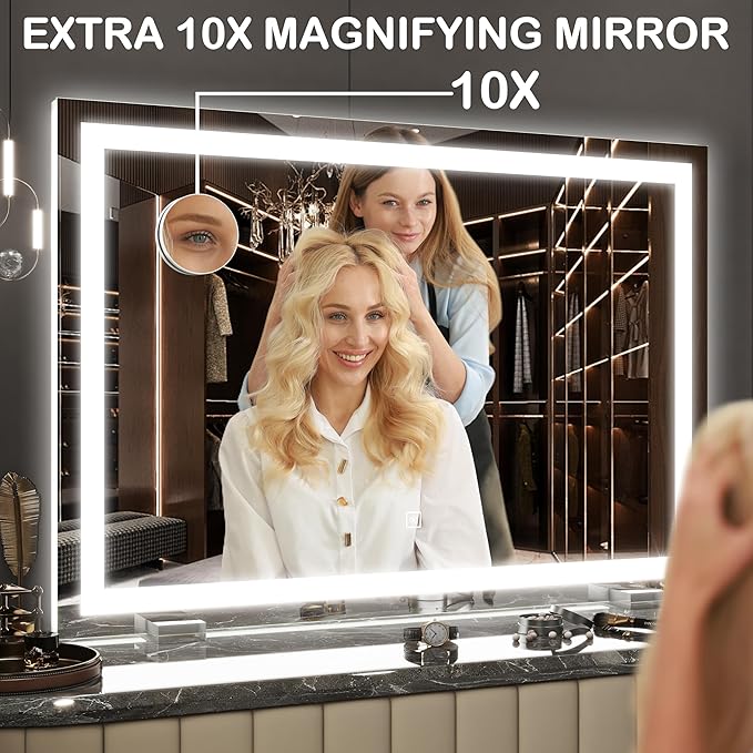 FENNIO Makeup Mirror with Lights 22"x19" ,LED Makeup Mirror ,Large Vanity Mirror with Lights,Touch Sensor with Dimmable 3 Modes, Square White