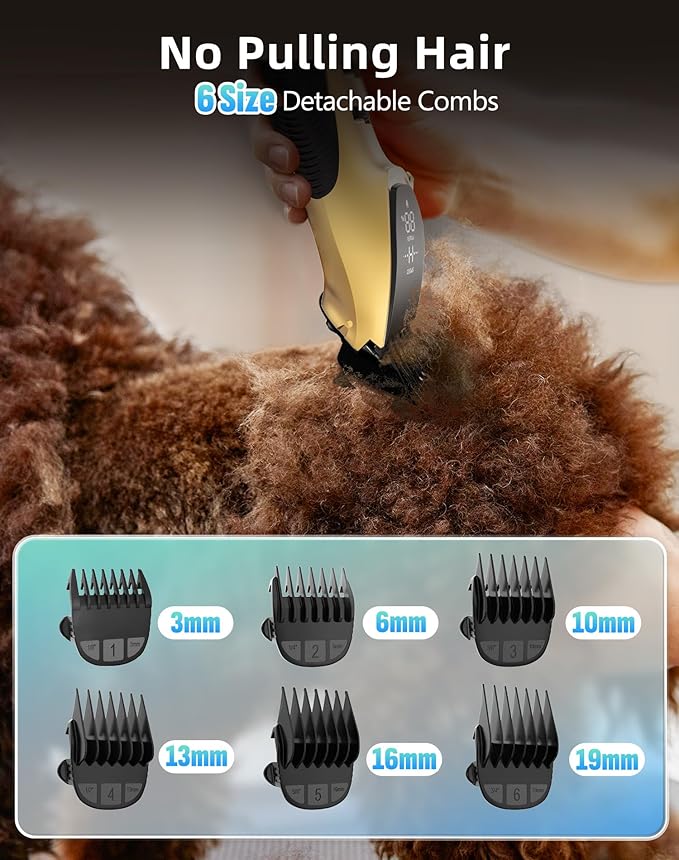 Dog Grooming Kit Low Noise,Cordless 4 in 1 Dog Clippers for Grooming Rechargeable Pet Cat Hair Trimmer with 2 Speed,6 Guards,Scissors,Comb for Small Medium Large Pets Dogs Cats Hair Cutting Gold