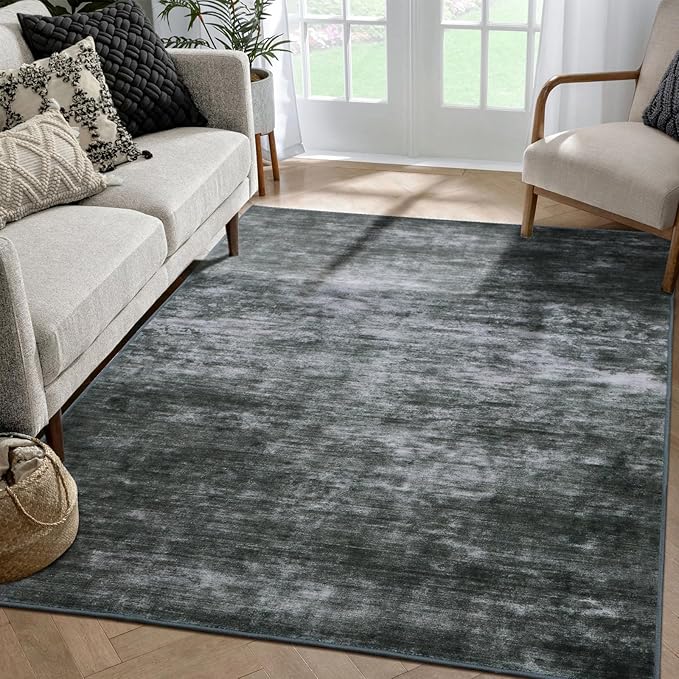 WILLSUN Washable Area Rugs, 4x6 Non-Slip Boho Large Area Rugs for Living Room, Bedroom, Machine Washable Vintage Rug, Indoor Floral Print Carpet for Home Decor, Kid & Pet Friendly Mat