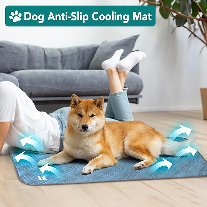 PetAmi Waterproof Cooling Mat for Dog, Premium Pet Cooling Blanket for Bed Crate, Anti Slip Indoor Dog Cool Pad for Sleeping, Q-MAX Small Medium Sofa Couch Cover Mat for Cat, Light Blue, 29x40