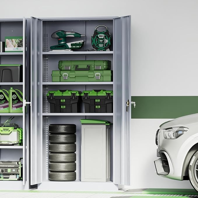 INTERGREAT Metal Storage Cabinet,72" Steel Lockable File Cabinet with Locking Doors and Adjustable Shelves,Locking Tool Cabinets for Office,Home,Garage,Gym,School (Cement Grey)