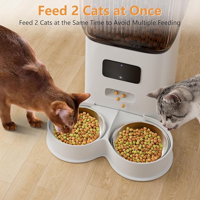 Automatic Cat Feeder for 2 Cats, APP Control 5L Timed Dual Dog Food Dispenser with Dual Power Supply Programmable 1-15 Meals Control with Auto Pet Feeder for Cats and Dogs (WiFi)