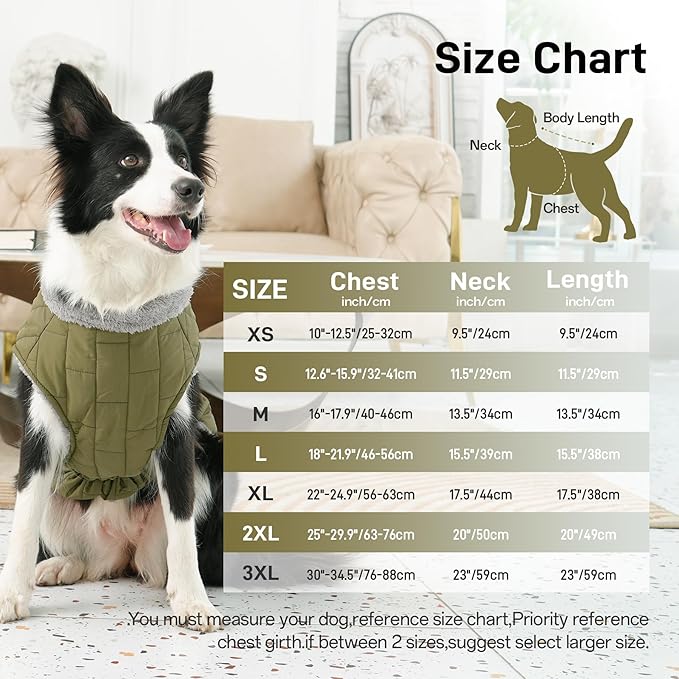 Warm Fleece Dog Coats with Durable Harness Buitl in D-Ring,Waterproof Puppy Jacket for Small Dogs,Dog Vest for Cold Winter,Green XS