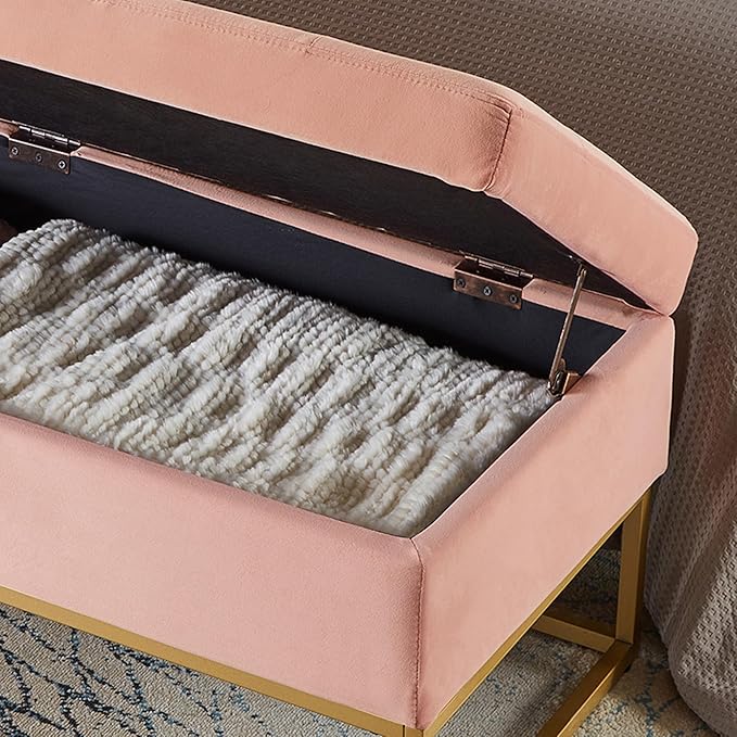mikibama Velvet Storage Bench,58.6" Long Ottoman with Storage for Living Room,Tufted Storage Benches for Bedroom End of Bed,Entryway,Rectangle Window Seating Bench with Storage. (Velvet Pink)
