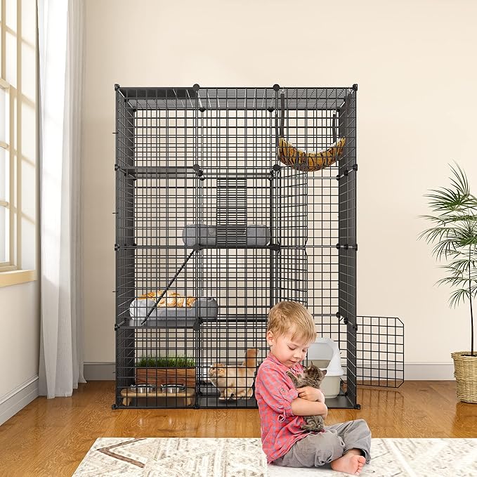 YITAHOME Large Cat Cage Indoor Enclosure Metal Wire 4-Tier Kennels DIY Cat Playpen Catio with Large Hammock for 1-3 Cats