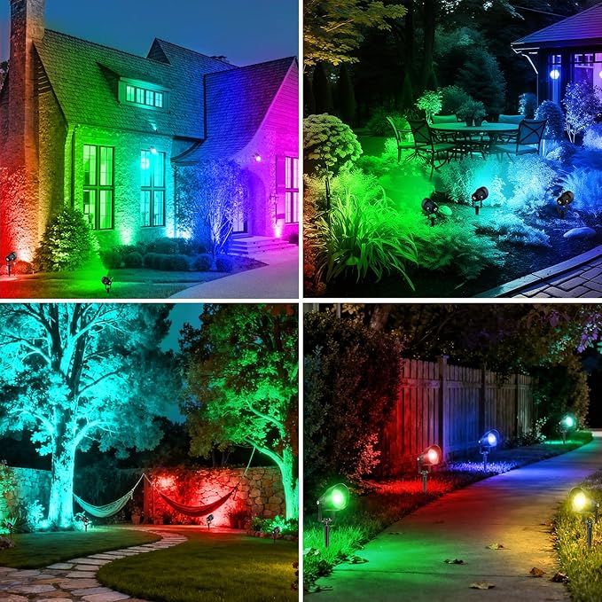 RGB Color Changing Landscape Spotlights Outdoor, Low Voltage LED Landscape Lighting with Remote/APP Control, IP65 Waterproof Outdoor for Yard Garden Pathway Christmas Halloween, 4 Pack