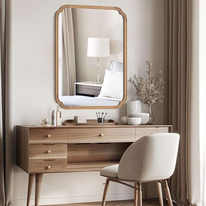 HOMECOOKIN Wood Bathroom Mirrors for Wall Mounted, 30" x 40" Rustic Wood Frame Wall Mirrors Decorative for Living Room or Bedroom Vanity Mirror (DH) A