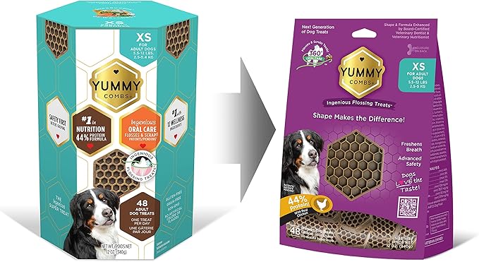 Yummy Combs Dog Dental Treats – Vet VOHC Approved – Delicious Chicken Protein – Removes Tartar with Cleaning Comb Shape – Dental Dog Treats for Extra Small Dogs (12oz, 48 Count)