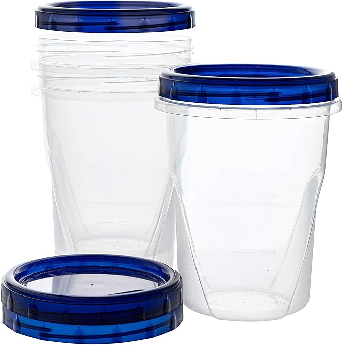 PLASTICPRO 32 oz 72 Pack Twist Top Deli Containers Clear bottom With blue Top Twist on Lids Reusable, Stackable, Food Storage Freezer Container Pack of 72