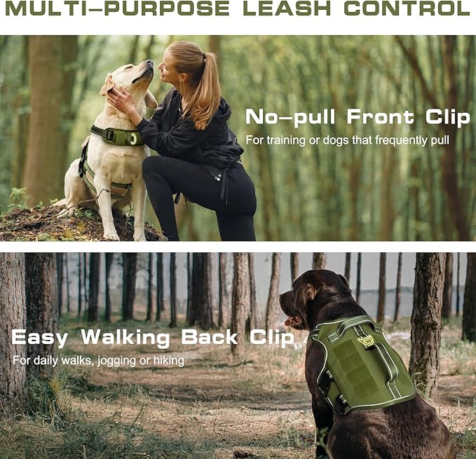 Small Dog Harness, Heavy Duty Tactical No Pull Dog Harness, No Choke, Easy On and Off Pet Vest with Molle System, Adjustable Reflective Dog Vest with Breathable Padded for Walking Hiking Training