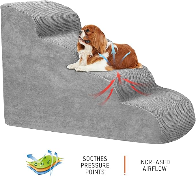 Dog Stairs for Small Dogs, High Density Foam Dog Ramp, Extra Wide Non-Slip Pet Steps for High Beds Or Couch, Soft Foam Doggie Ladder for Dogs Injured, Older Pets, Small Cats