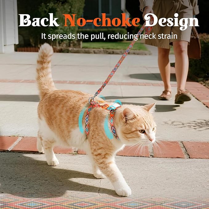Dooradar Cat Harness and Leash, Escape Proof Adjustable Kitten Vest, Lightweight Soft Pet Straps, Easy Wearing for Small Medium Kitty Safe Walking Travel Control, Orange & Black, M