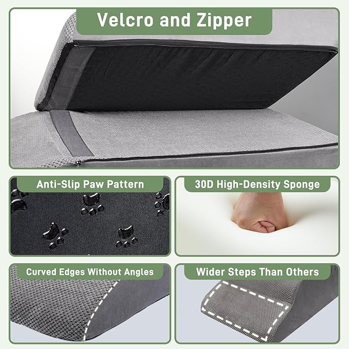 Dog Stairs for High Beds 28-30" H, 6-Step Dog Stairs for Small Large Dogs, 35D Foam Dogs Steps/Ramp for High Beds/Couch, Non-Slip Balanced Pet Step for Doggie/Cats Elder Injured, Grey