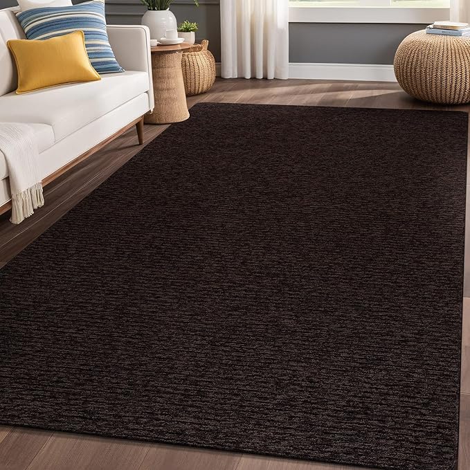 Non Slip Brown Solid Rubber Back Thing Rug for Living Room 3x5 Area Rugs for Kitchen, Rugs for Bedroom, Stain Resistant Easy Cleaning Non Shedding Carpet Brown 3 x 5