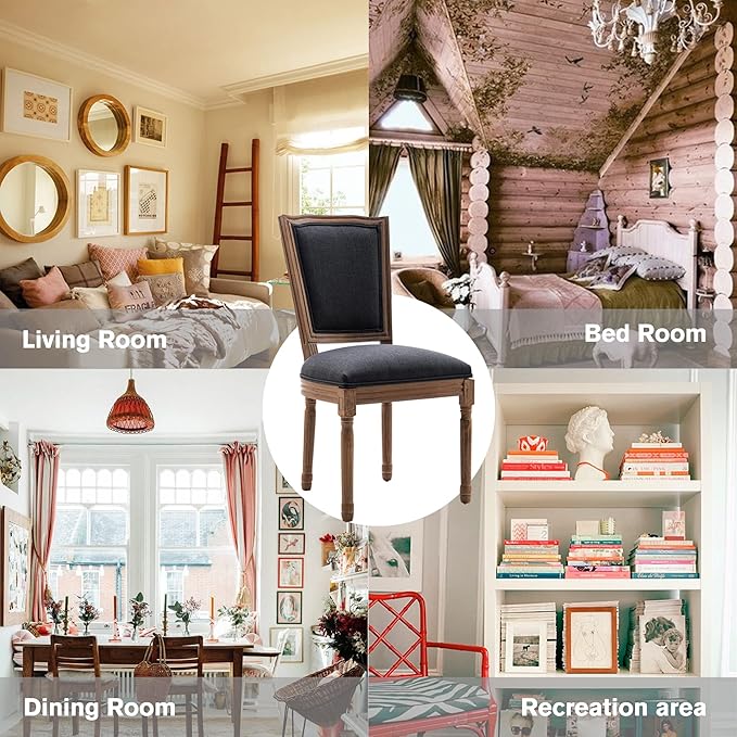 Nrizc Farmhouse Dining Room Chairs Set of 6, French Dining Chairs with Square Back, Brown Wood Legs, French Bistro Chairs for Dining Room/Living Room/Kitchen/Restaurant