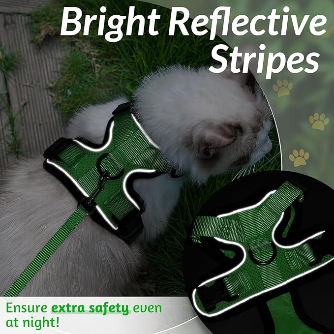 rabbitgoo Cat Harness and Leash for Walking, Escape Proof Soft Adjustable Vest Harnesses for Cats, Easy Control Breathable Reflective Strips Jacket, Grass Green, XXS