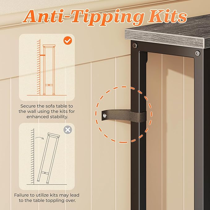 SUPERJARE 79 Inch Sofa Table with 2 Power Outlets and USB-C Ports, 5.9 Inch Narrow Console Table with Storage, Long Entryway Hallway Couch Table Behind Sofa, Small Spaces, Living Room, Grey