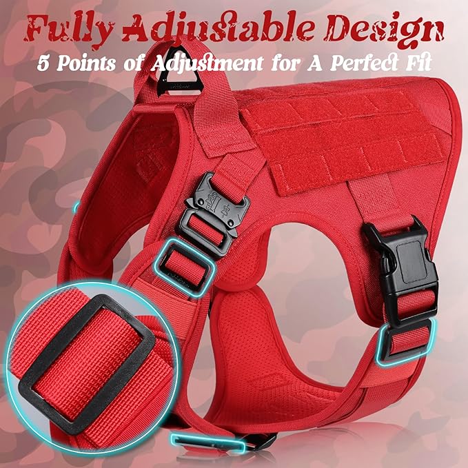 rabbitgoo Tactical Dog Harness for Small, Heavy Duty Pet Harness with Handle, No-Pull Service Vest Small Breed, Adjustable Military Dog Vest for Training Hunting Walking, Red, S