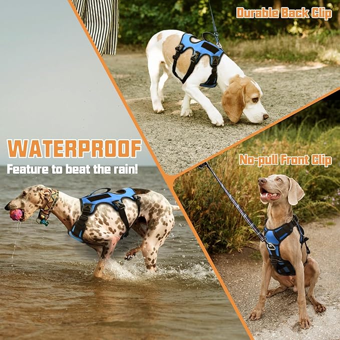 AUROTH Escape Proof Dog Harness - No Pull with Lift Handle, Soft Padded Reflective Adjustable Vest, Large for Walking, Hiking, Training