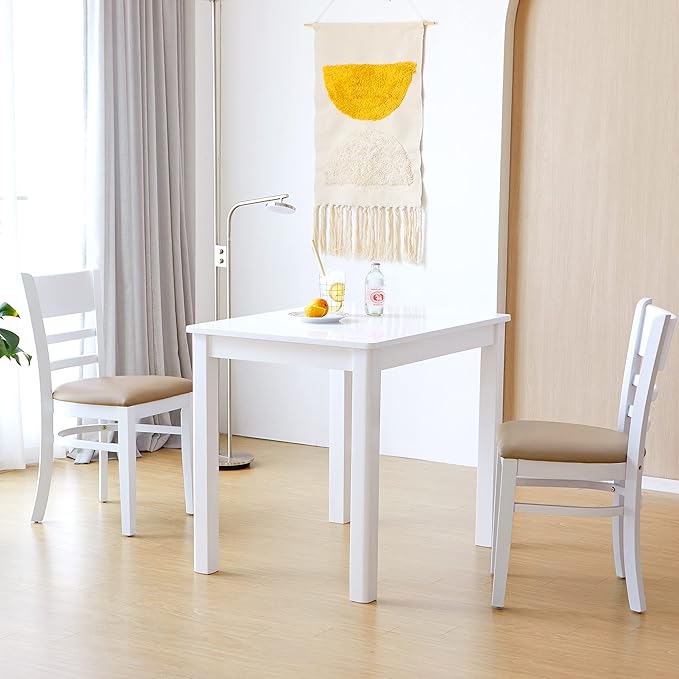 Livinia Cabin 33.5" Wooden Dining Table/Small Rectangular Modern Farmhouse Solid Wood Kitchen Table Desk (White)