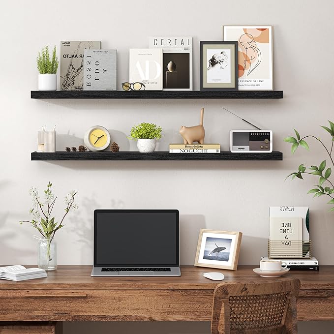 Heimlove Floating Shelves for Wall 40 Inch,Mounted Storage & Display Hanging Shelf with Invisible Brackets,for Bedroom,Living Room,Kitchen,Office,Set of 2,Black