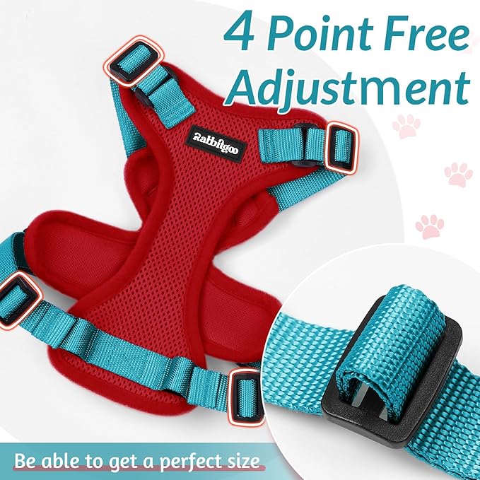 rabbitgoo Cat Harness and Leash for Walking, Escape Proof Soft Adjustable Vest Harnesses for Cats, Easy Control Breathable Reflective Strips Jacket, Red & Teal, XS